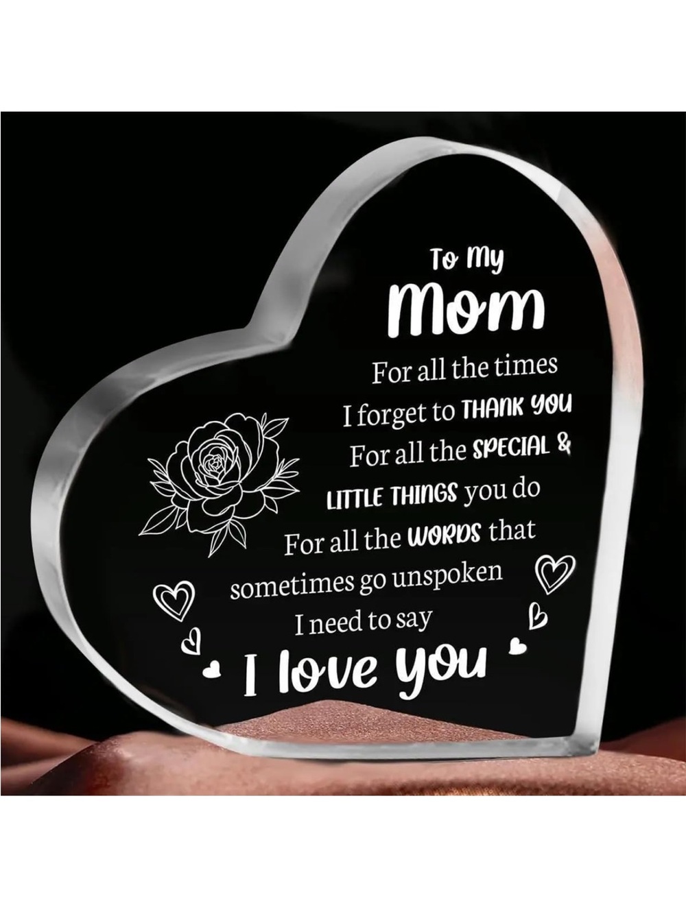 Source Unknown Clear Crystal Heart Mom I Love You Plaque